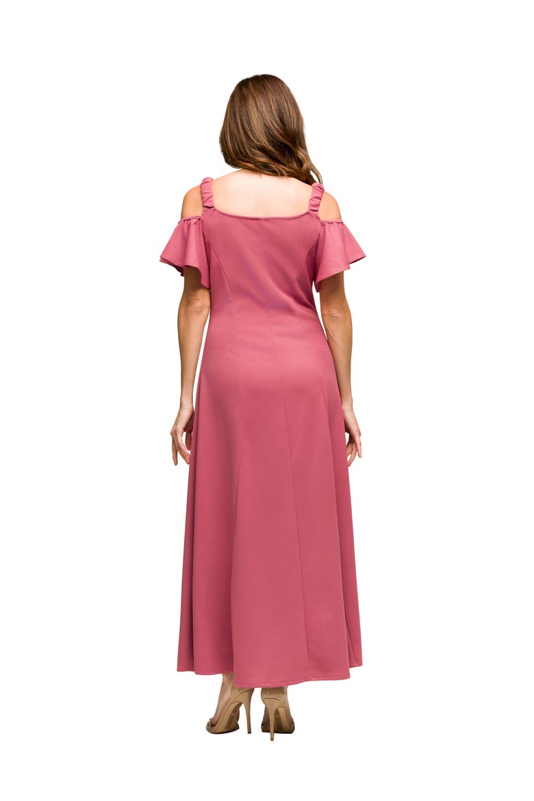 Maternity Cold Sholder Ruffle Sleeve A-Line Maxi Dress, Alternate, color, Rose