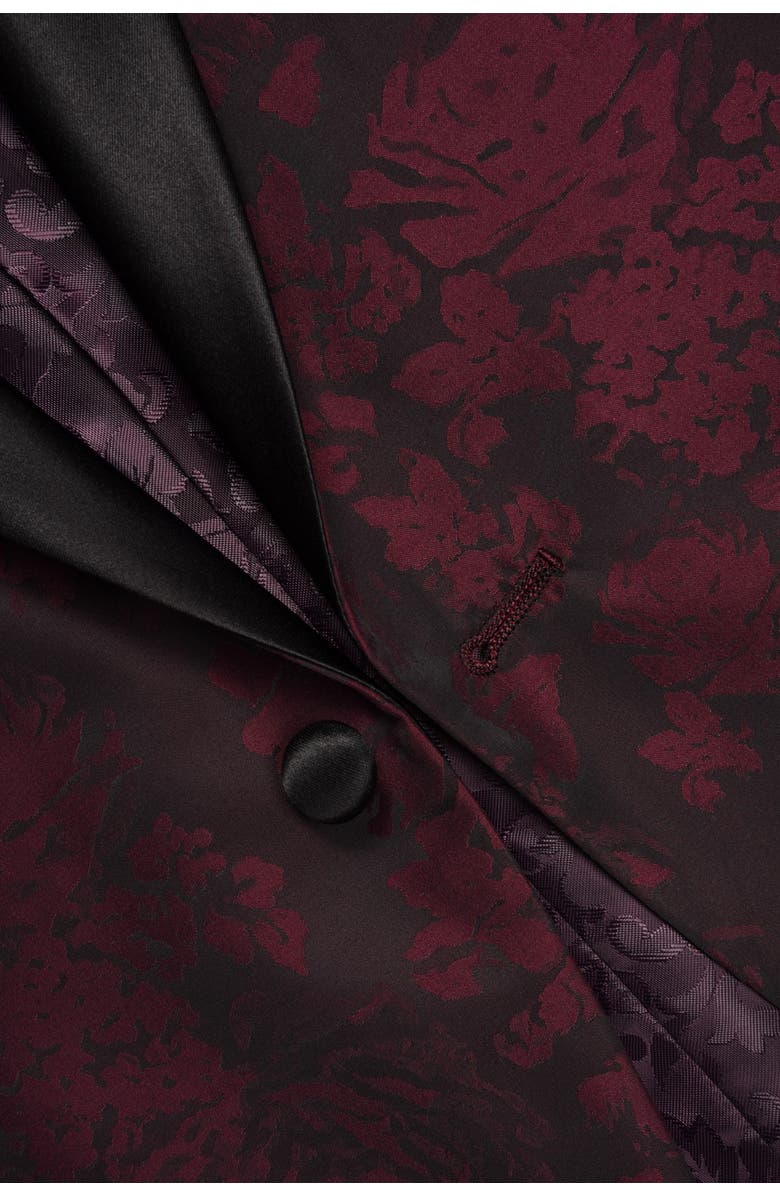 SAVILE ROW CO Burgundy One Button Shawl Lapel Slim Fit Blazer, Alternate, color,