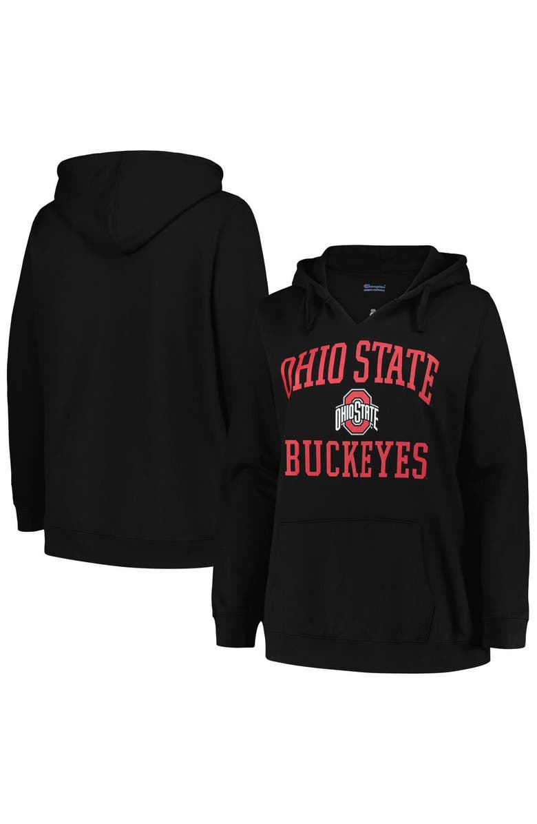 Champion Women's Champion Black Ohio State Buckeyes Plus Size Heart & Soul Notch Neck Pullover, Main, color, 