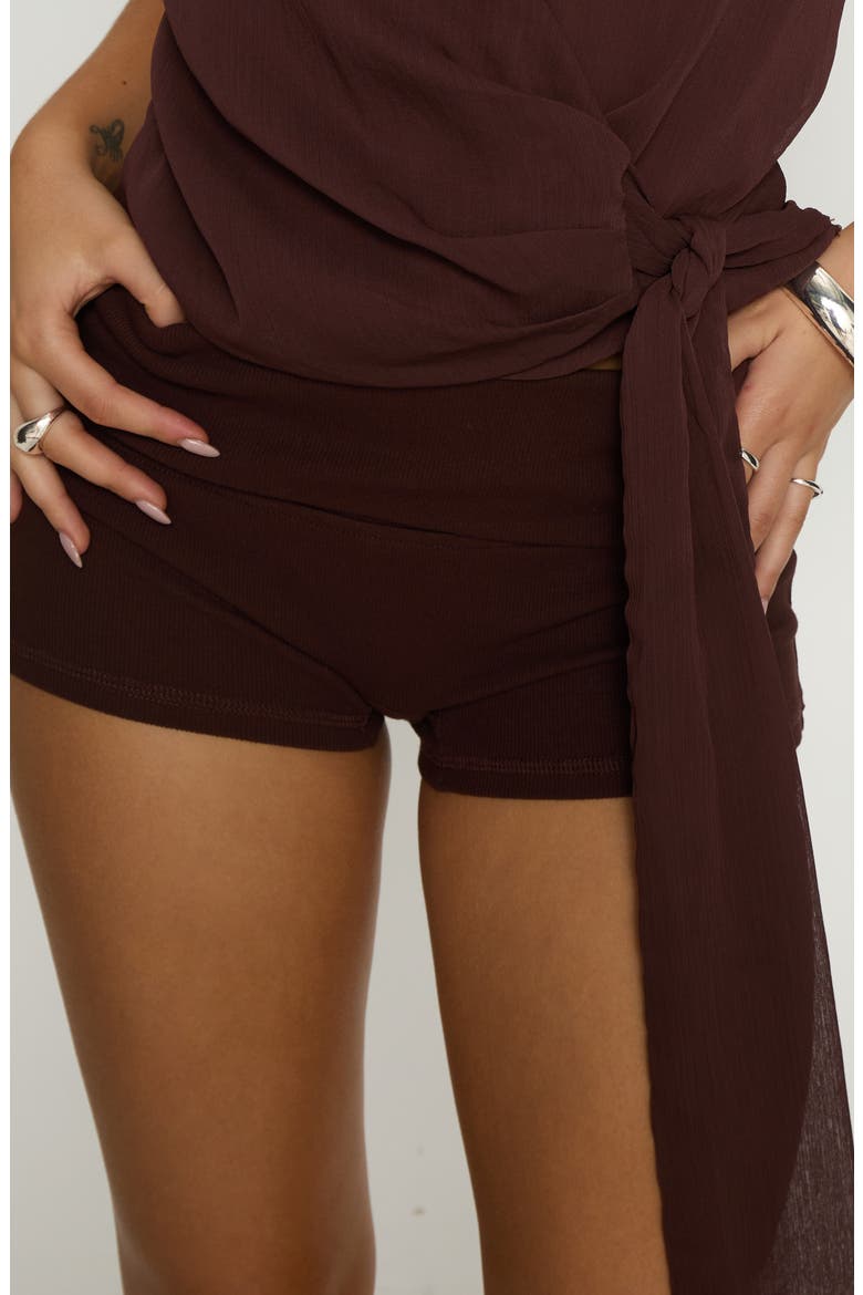 Baseline Foldover Rib Stretch Cotton Shorts, Alternate, color, CHOCOLATE