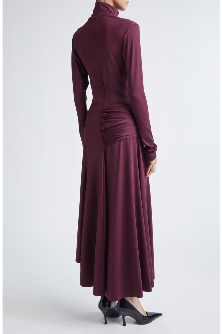 Asymmetric Mock Neck Long Sleeve Midi Dress, Alternate, color, MERLOT
