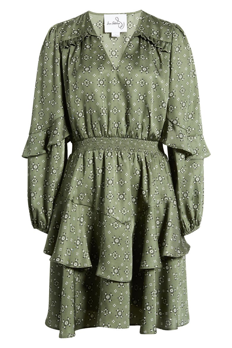 Foulard Long Sleeve A-Line Minidress, Alternate, color, LODEN