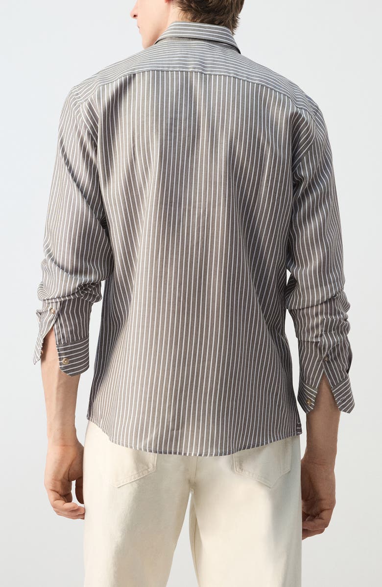 MANGO Stripe Button-Up Shirt, Alternate, color, Khaki Grey