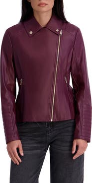 Kensie Peplum Back Faux Lether Moto Jacket