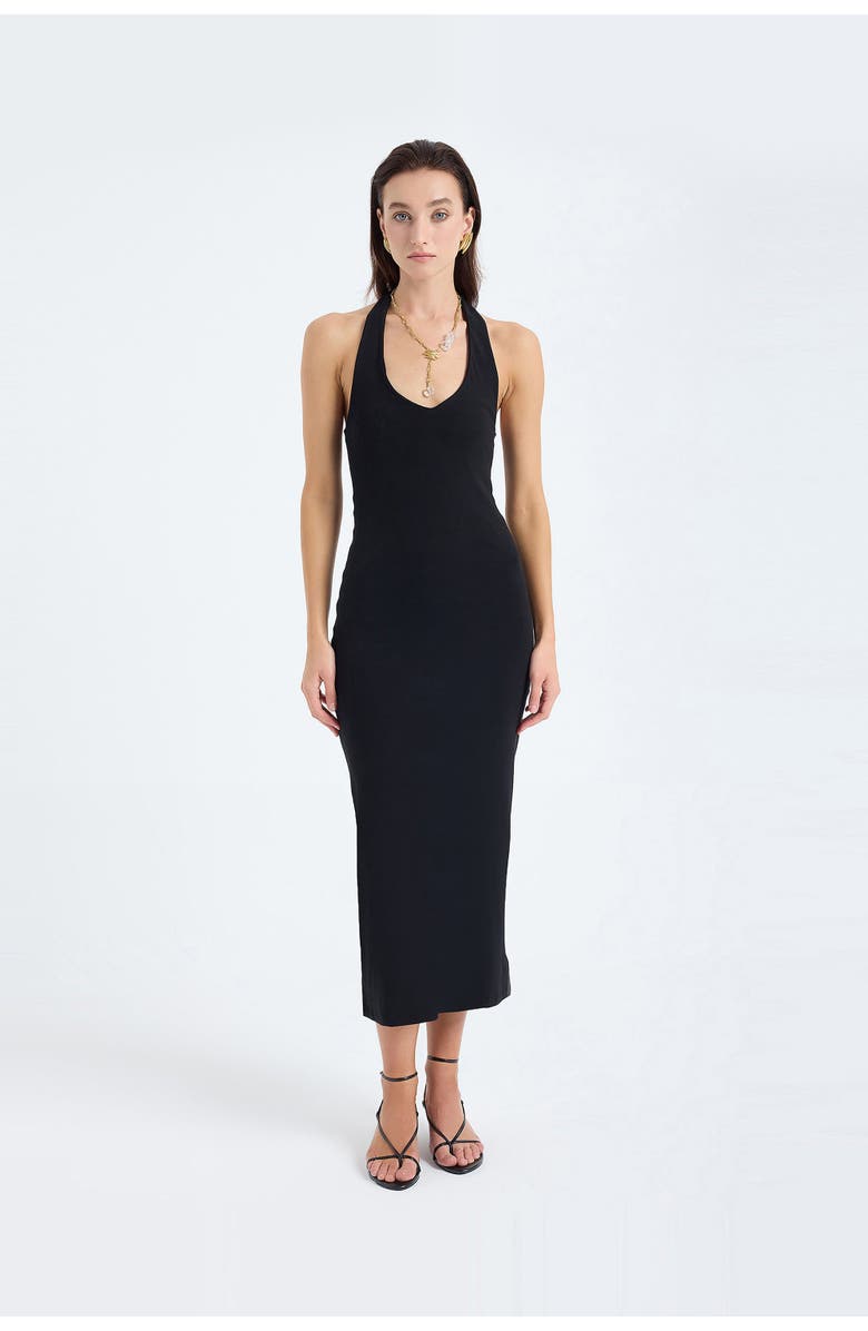 Monlicia Orion Halter Cotton Midi Dress, Main, color, Black