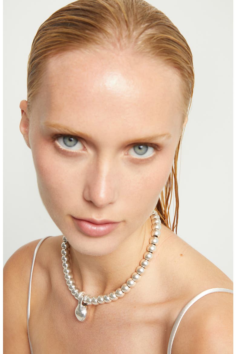Necklace of medium spheres plated in sterling silver and large dial, Alternate, color, Silver