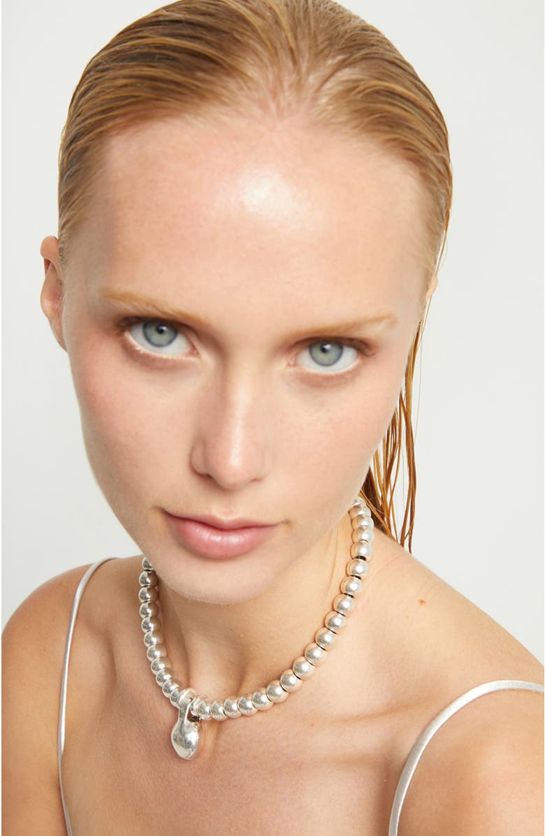 UNODE50 Necklace of medium spheres plated in sterling silver and large dial, Alternate, color, Silver