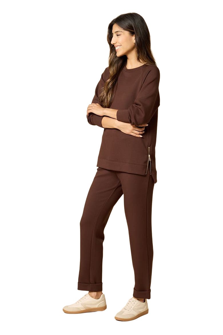 Athleisure Crewneck and Crop Pant Set, Alternate, color, Espresso