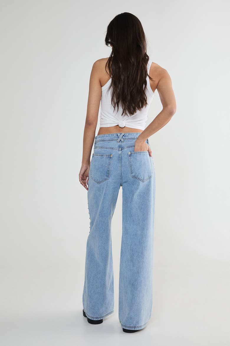 Studded Straight Leg Denim Jeans, Alternate, color, Vintage Wash