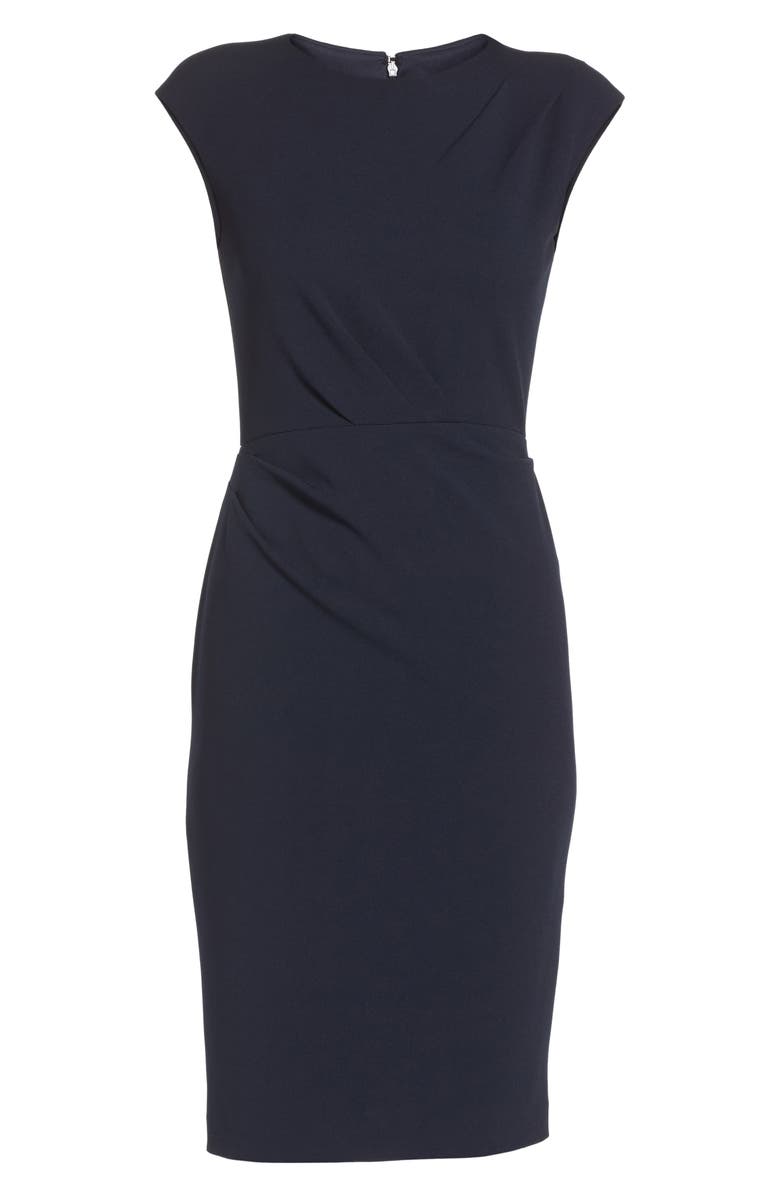Betsey Johnson Ruched Ponte Sheath Dress, Alternate, color, Navy