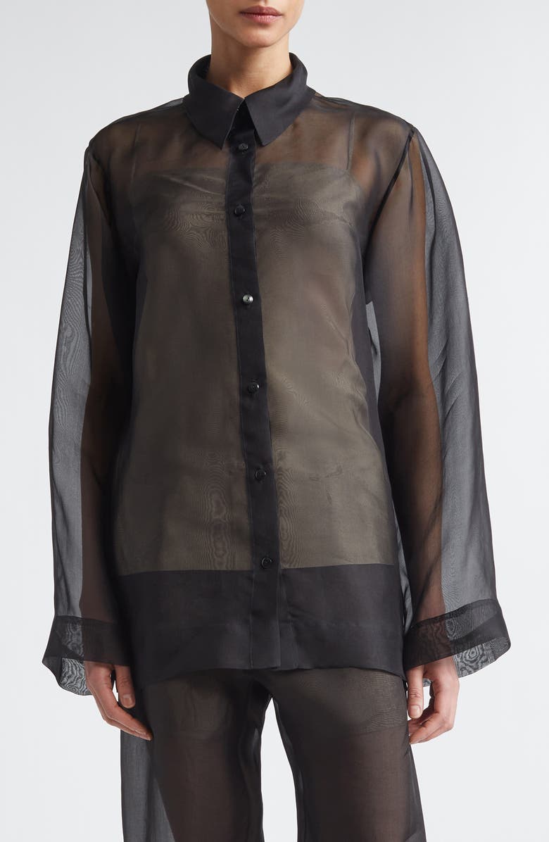 GIA STUDIOS Lisse Classic Silk Organza Button-Up Shirt, Main, color, Black