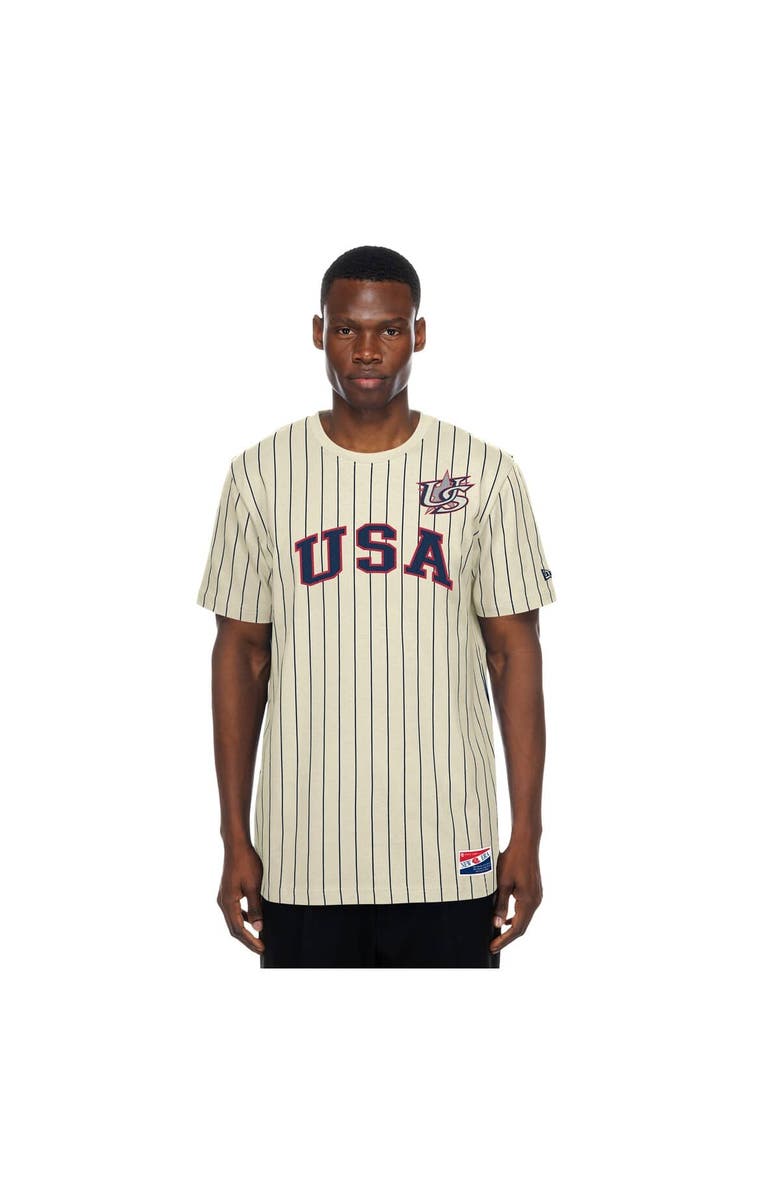 New Era Men's New Era Cream USA Baseball Throwback Meshback Pinstripe T-Shirt, Main, color, Cream