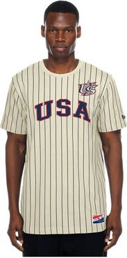 New Era Men's New Era Cream USA Baseball Throwback Meshback Pinstripe T-Shirt