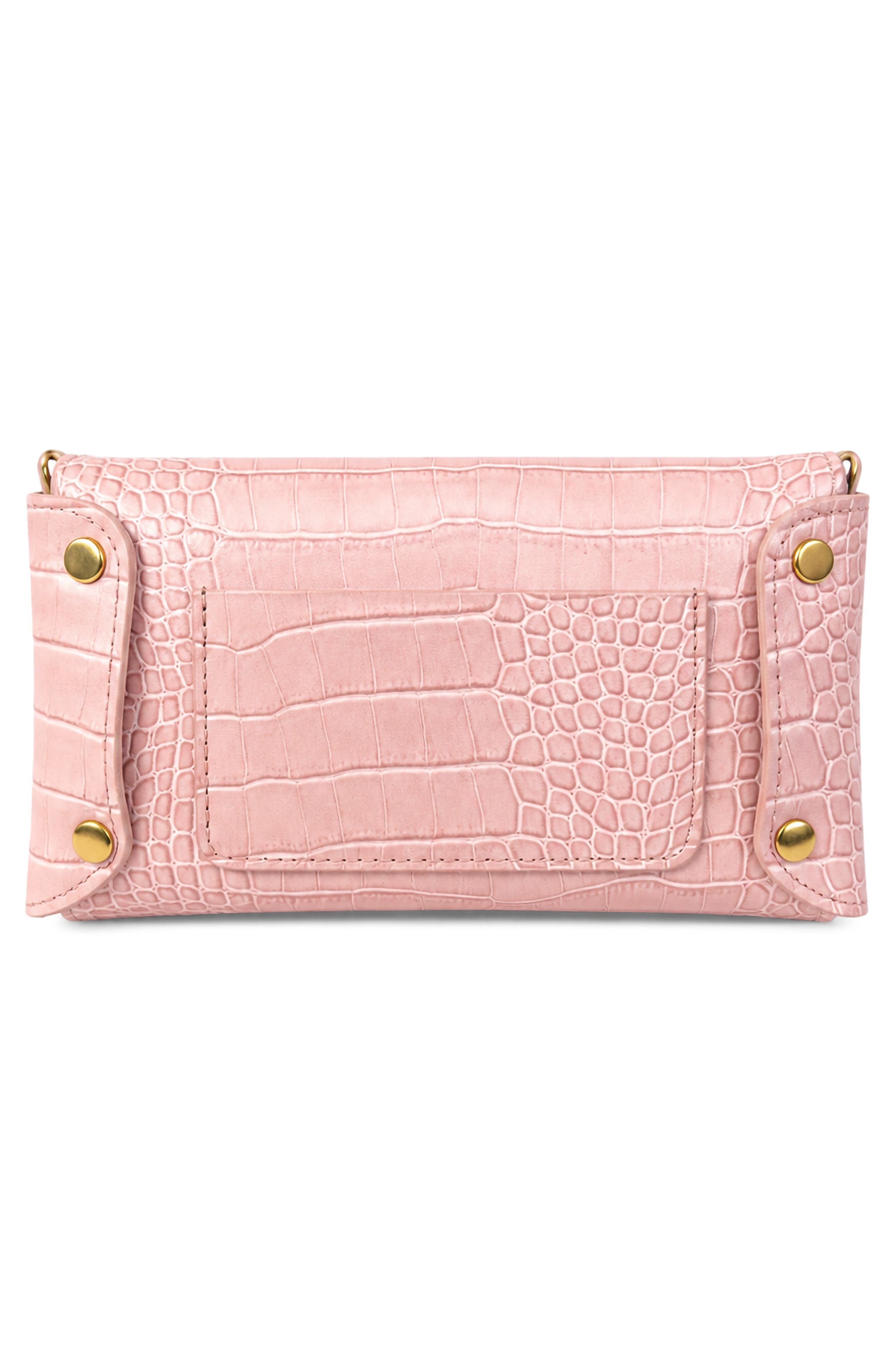 Isabella Croc Embossed Leather Clutch, Alternate, color, PALE PINK