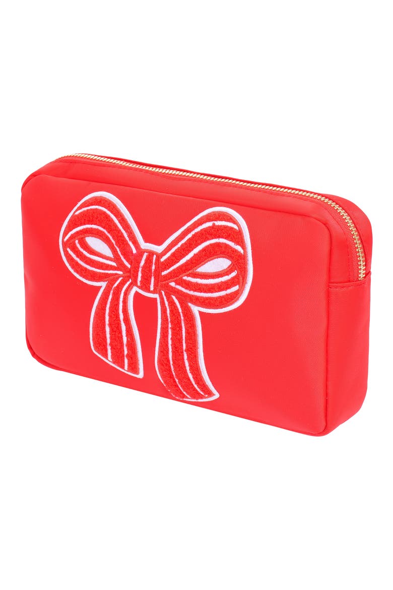 Medium Bow Cosmetics Bag, Alternate, color, RED/RED STRIPE