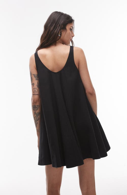 Topshop Linen Trapeze Swing Mini Dress In Black