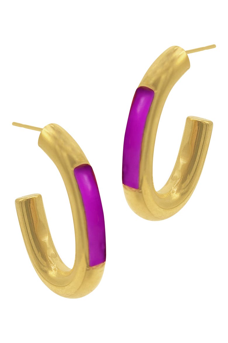 Water Resistant Enamel Hoop Earrings, Main, color, PURPLE
