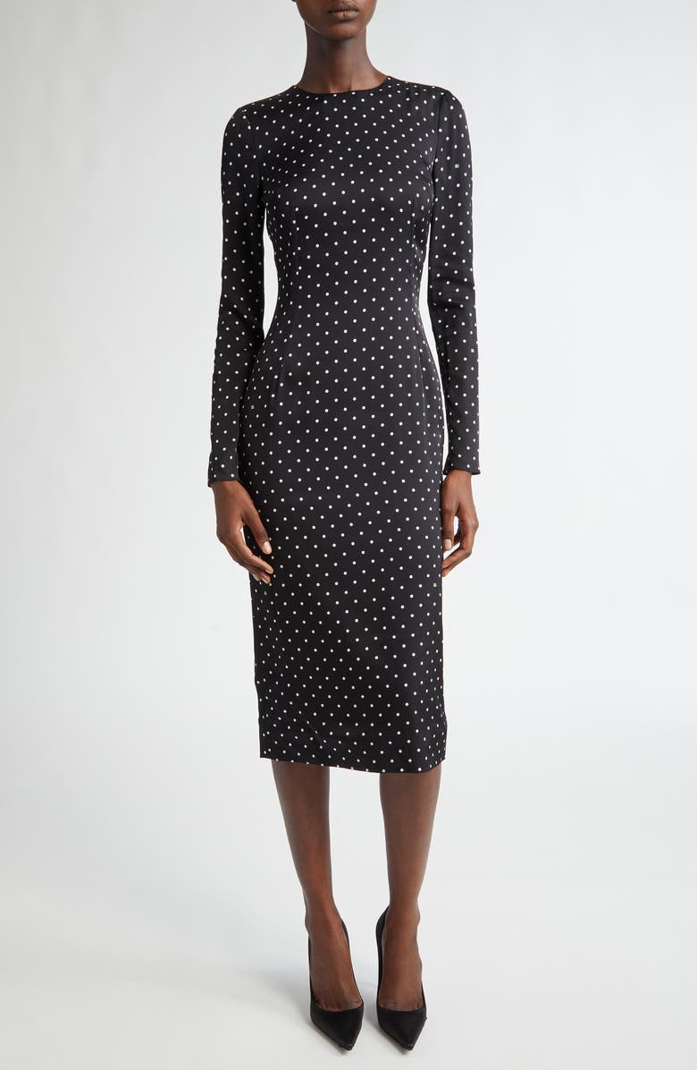 Dolce&Gabbana Polka Dot Long Sleeve Stretch Silk Midi Dress, Main, color, 