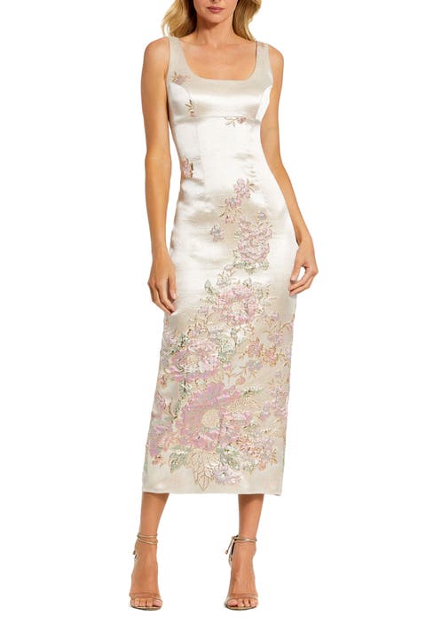Petite Slim Strap Scoop Neck Bustier Brocade Midi Dress