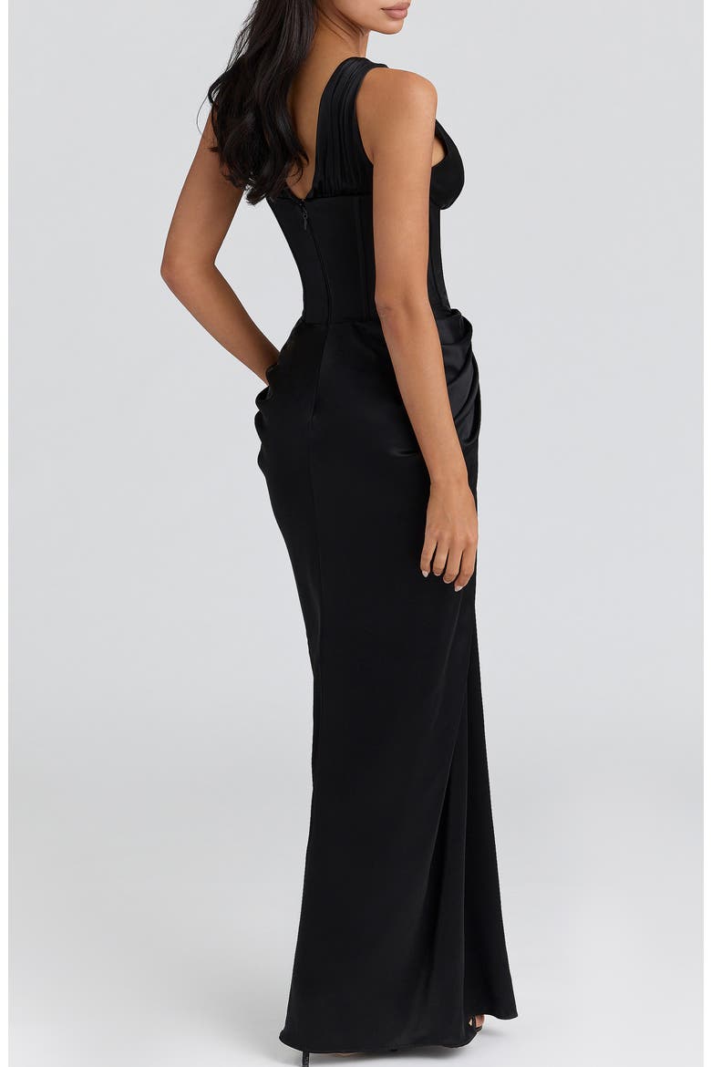 Angeline Strapless Satin Corset Gown, Alternate, color, BLACK