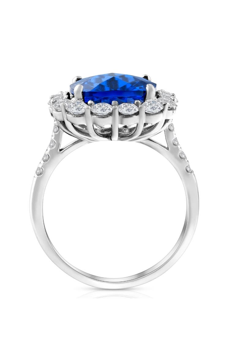 6.93Ct TW Natural Diamond Cushion Ring 14k Gold Lab Grown Sapphire, Alternate, color, 14k White Gold