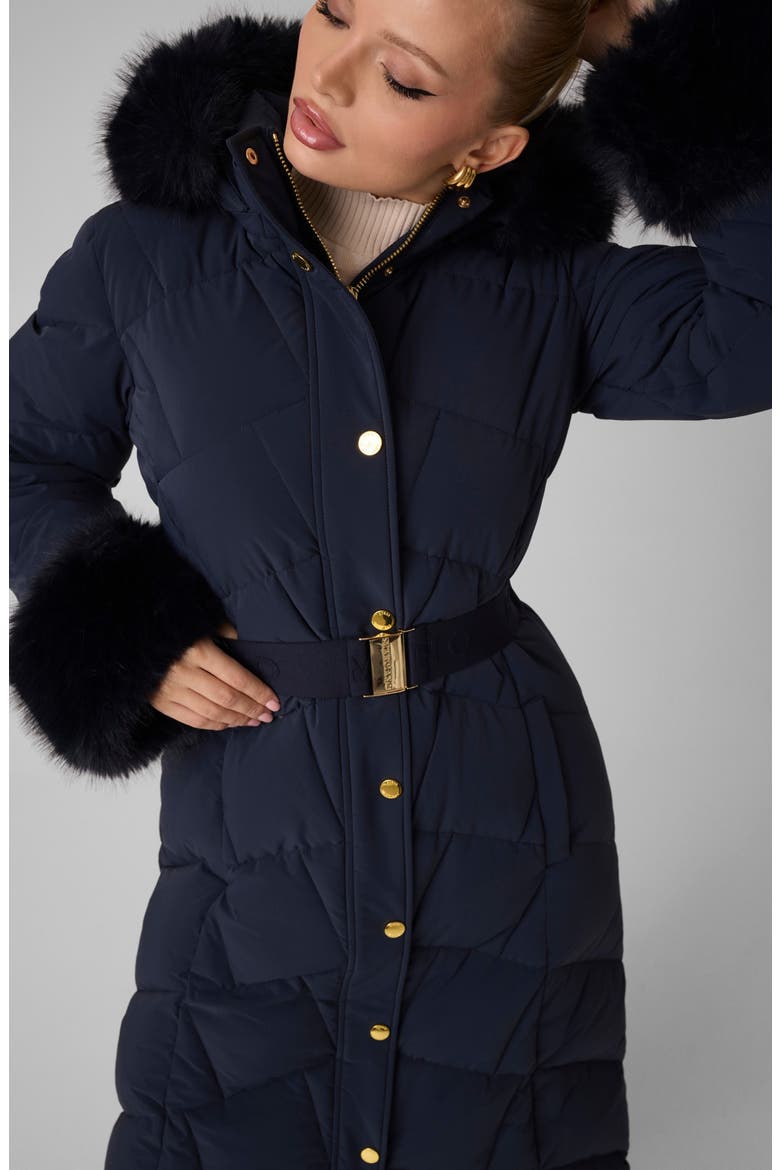 Vane Long Quilted Coat with Faux Fur Trim, Alternate, color, DARING OCEAN