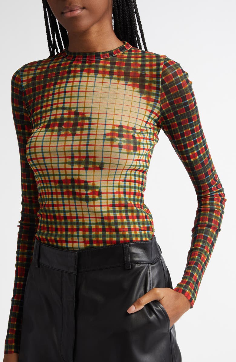 Jean Paul Gaultier Portrait Print Long Sleeve Mesh Top, Alternate, color, 