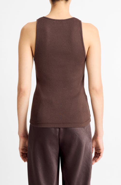 Vince Rib Pima Cotton Henley Tank In Dark Coffee