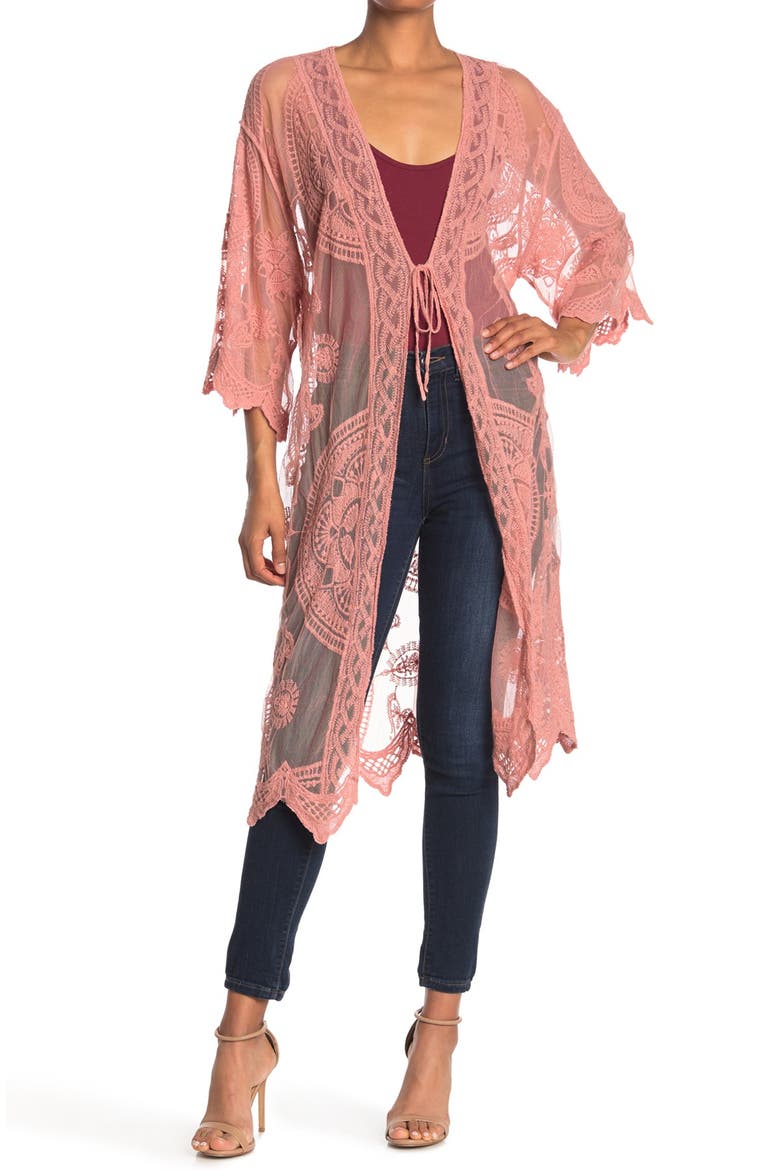 Crochet Trim Tie Front Duster, Main, color, BLUSH