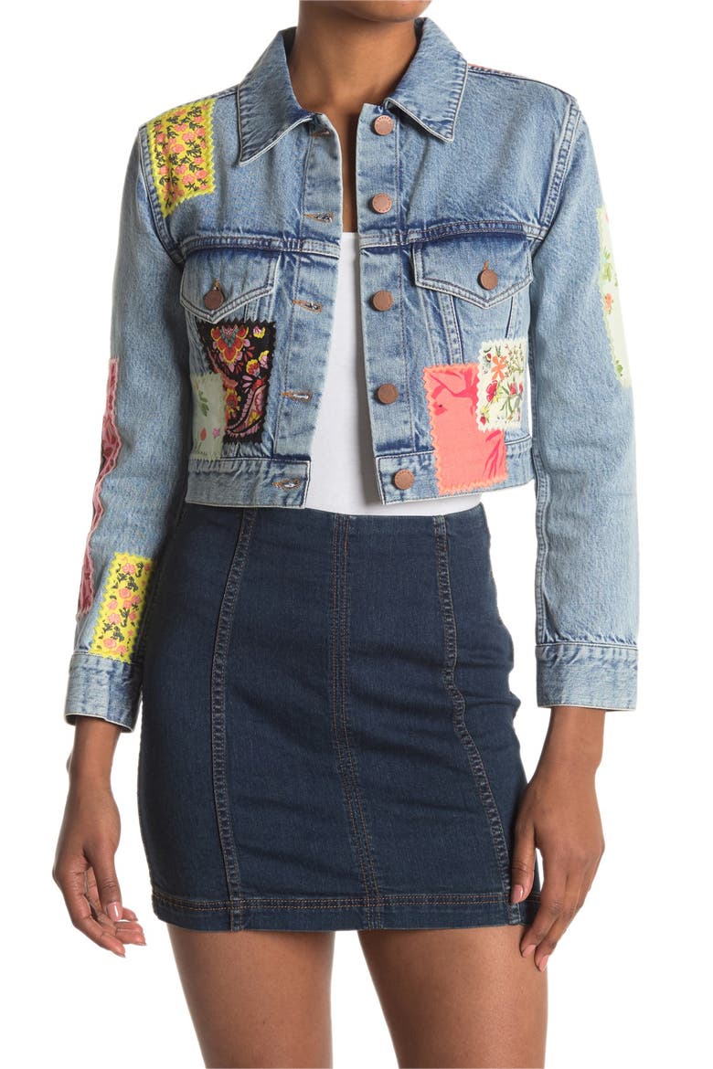 Crop Patchwork Denim Jacket, Main, color, RT66MLTI