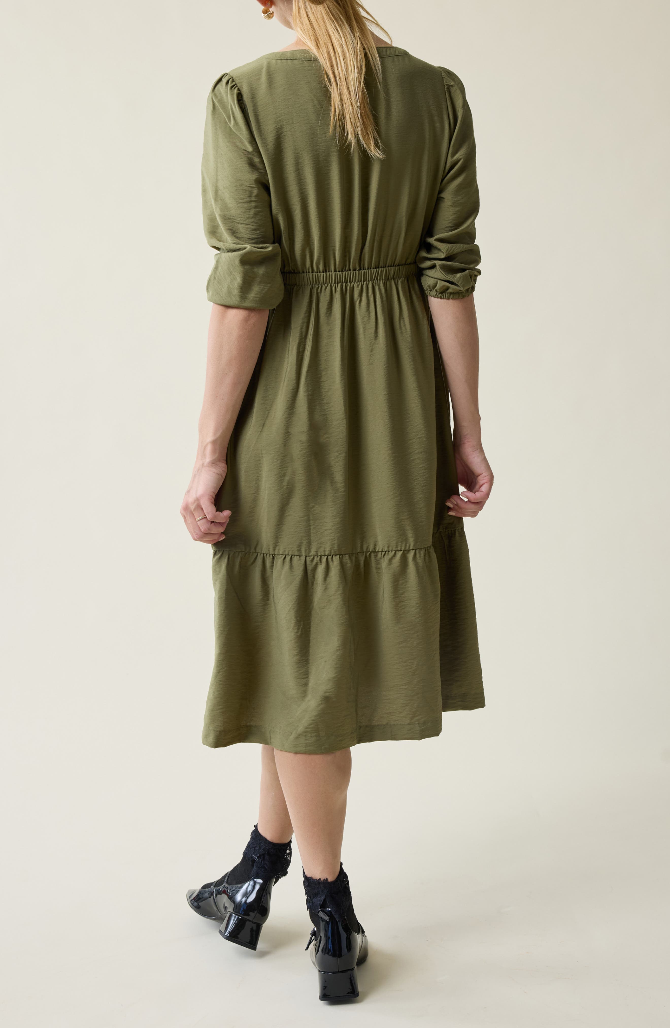 Versatile Button Front Tiered Woven Maternity/Nursing Dress - image 2