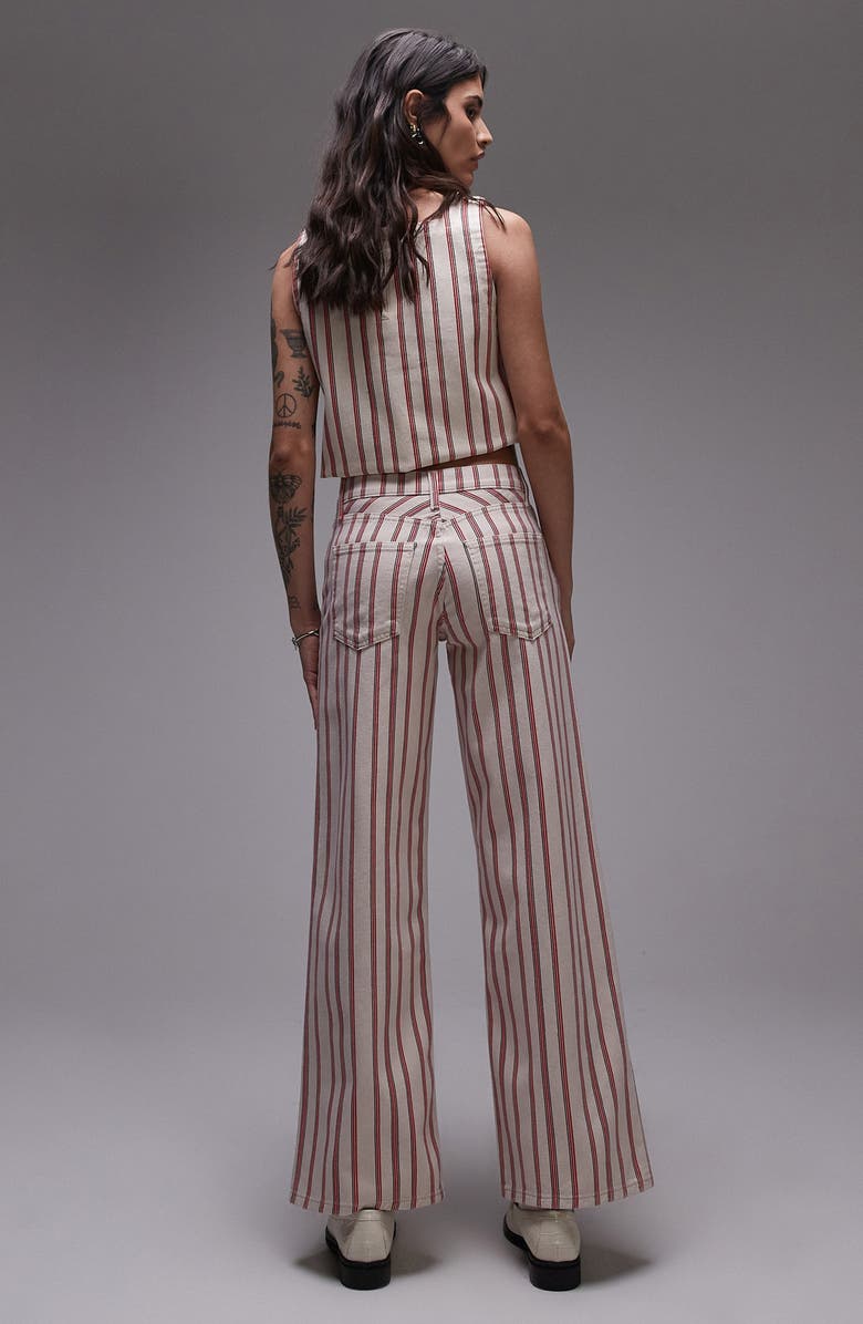 Topshop Stripe Mid Rise Wide Leg Jeans, Alternate, color, Red Multi