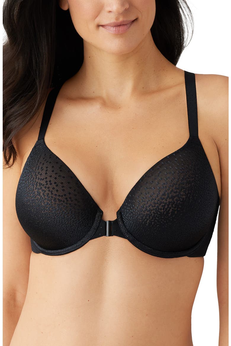 Back Appeal™ Underwire Front Close T-Shirt Racerback Bra, Main, color, BLACK