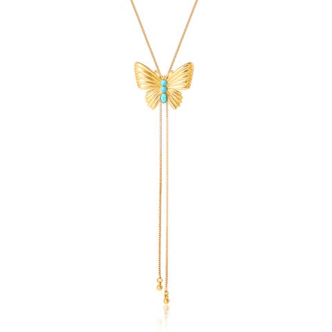 Gold-Tone Butterfly Y-Lariat Necklace with Green Crystal