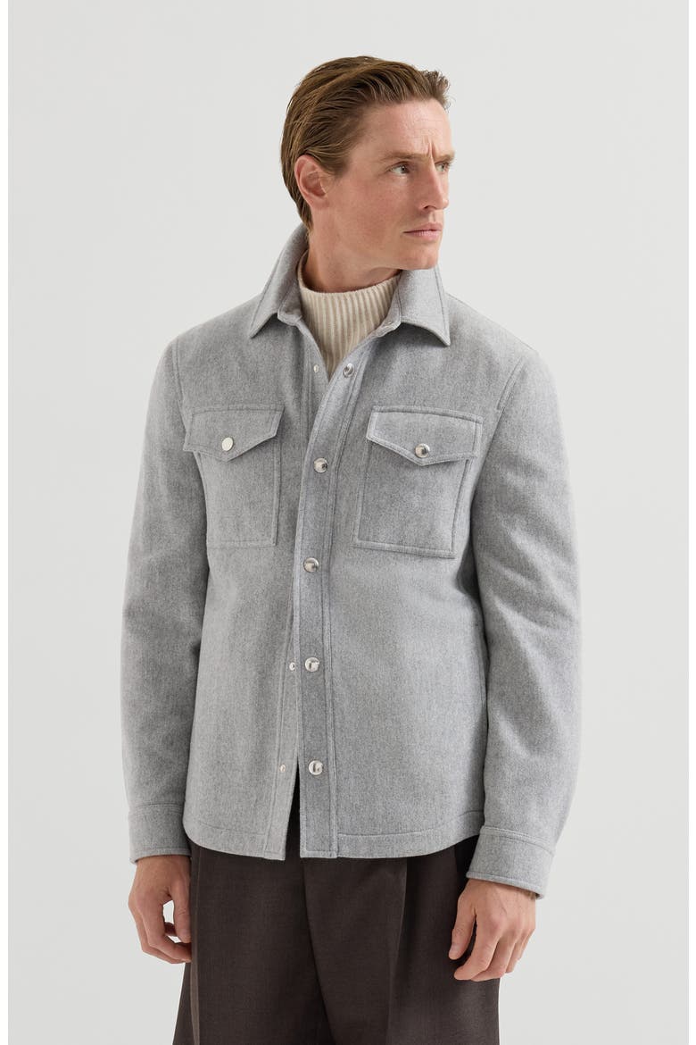 Lightweight water-resistant cashmere shirt-style outerwear jacket, Main, color, Pearl Grey