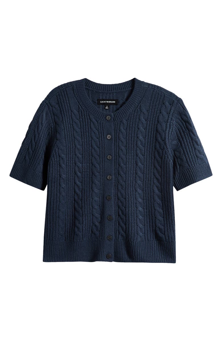 Lucky Brand Short Sleeve Cable Cardigan, Alternate, color, Midnight Navy