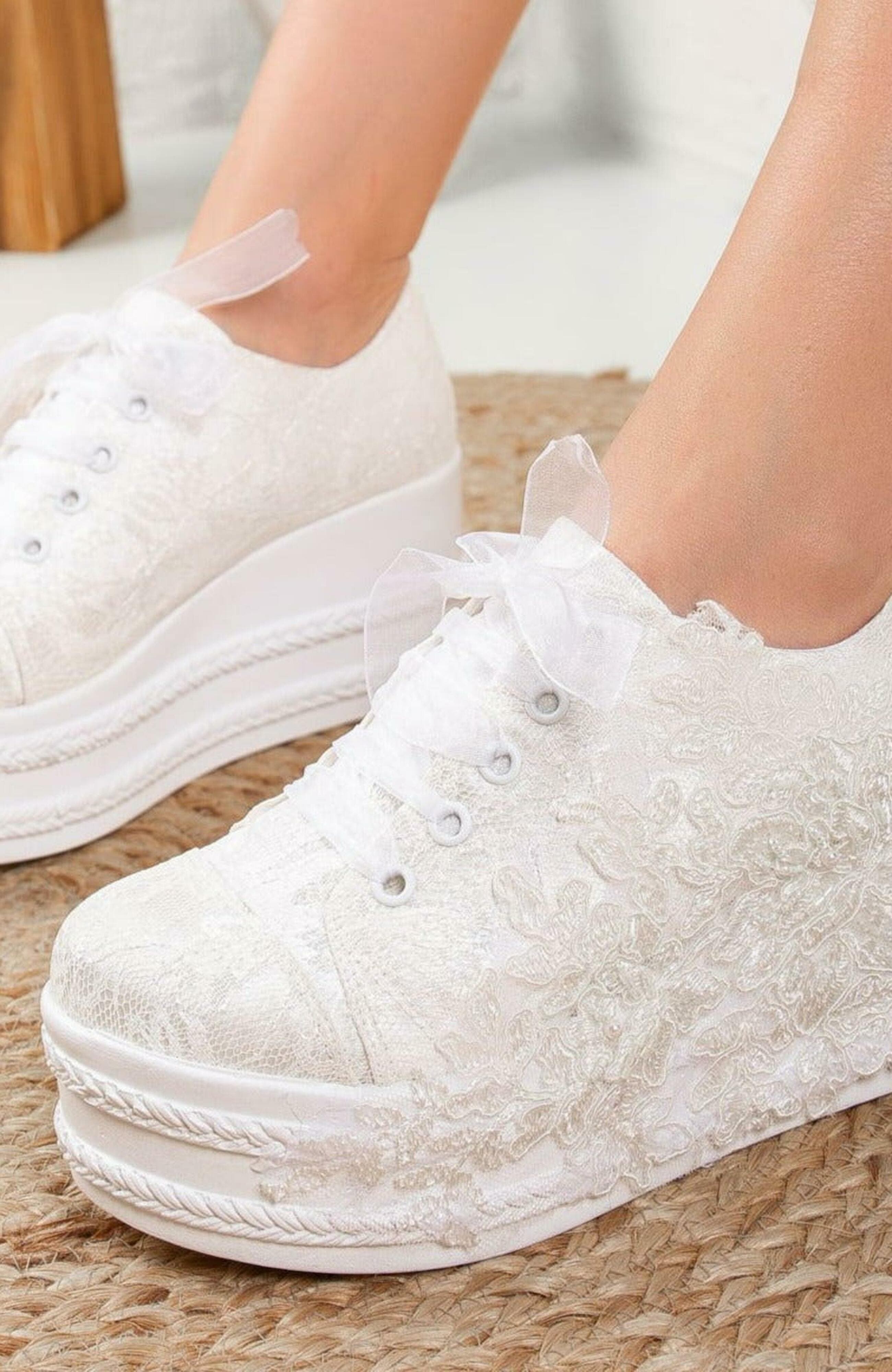 Forever & Always Shoes Claudine Lace Bridal Platform Sneakers, Alternate, color, Ivory