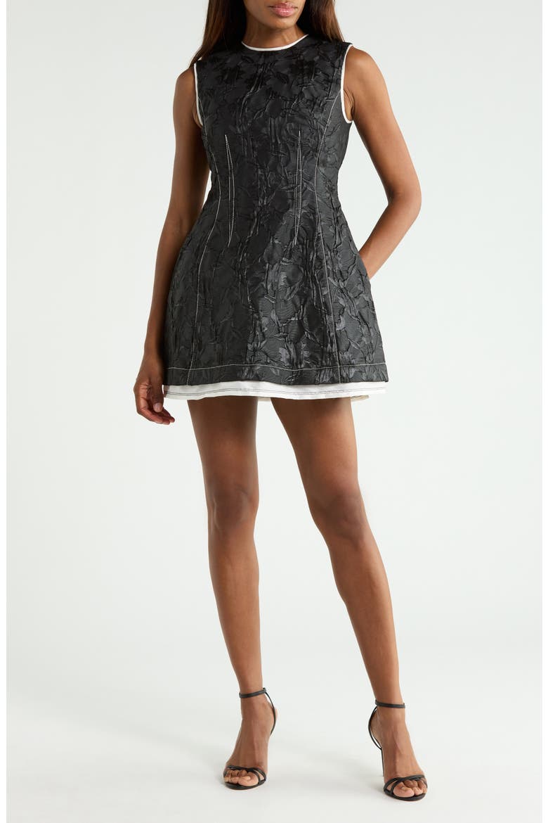 Audrina Sleeveless Jacquard Minidress, Main, color, BLACK