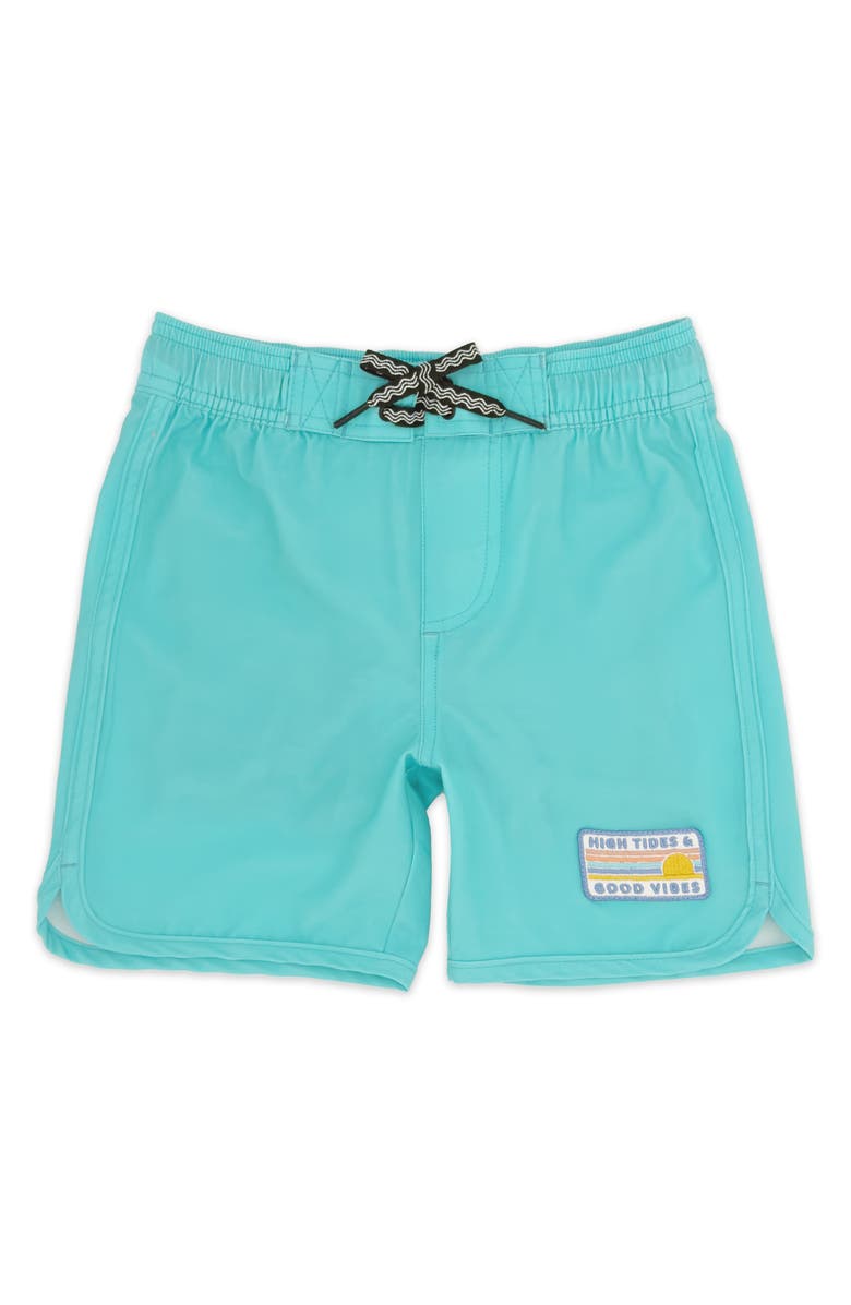 Feather 4 Arrow Kids' Scallop Board Shorts, Main, color, Ocean Blue