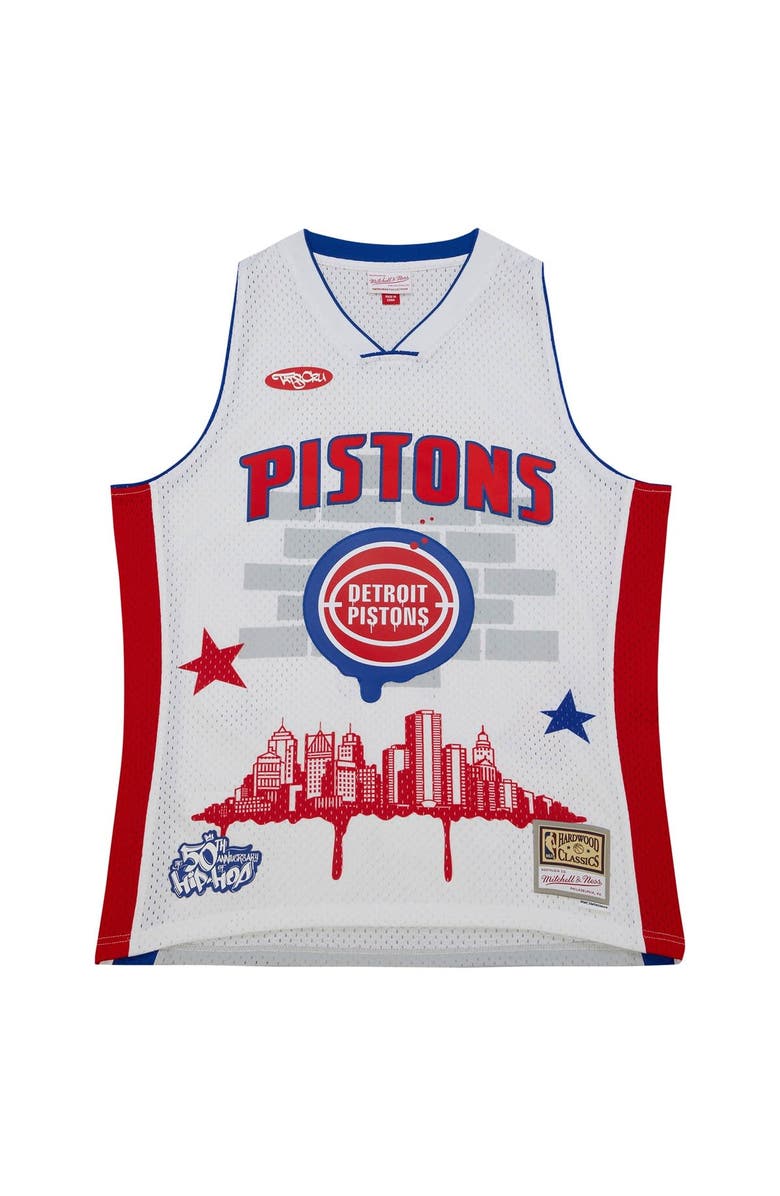 Mitchell & Ness Men's Mitchell & Ness x Tats Cru White Detroit Pistons Hardwood Classics Fashion Jersey, Alternate, color, White
