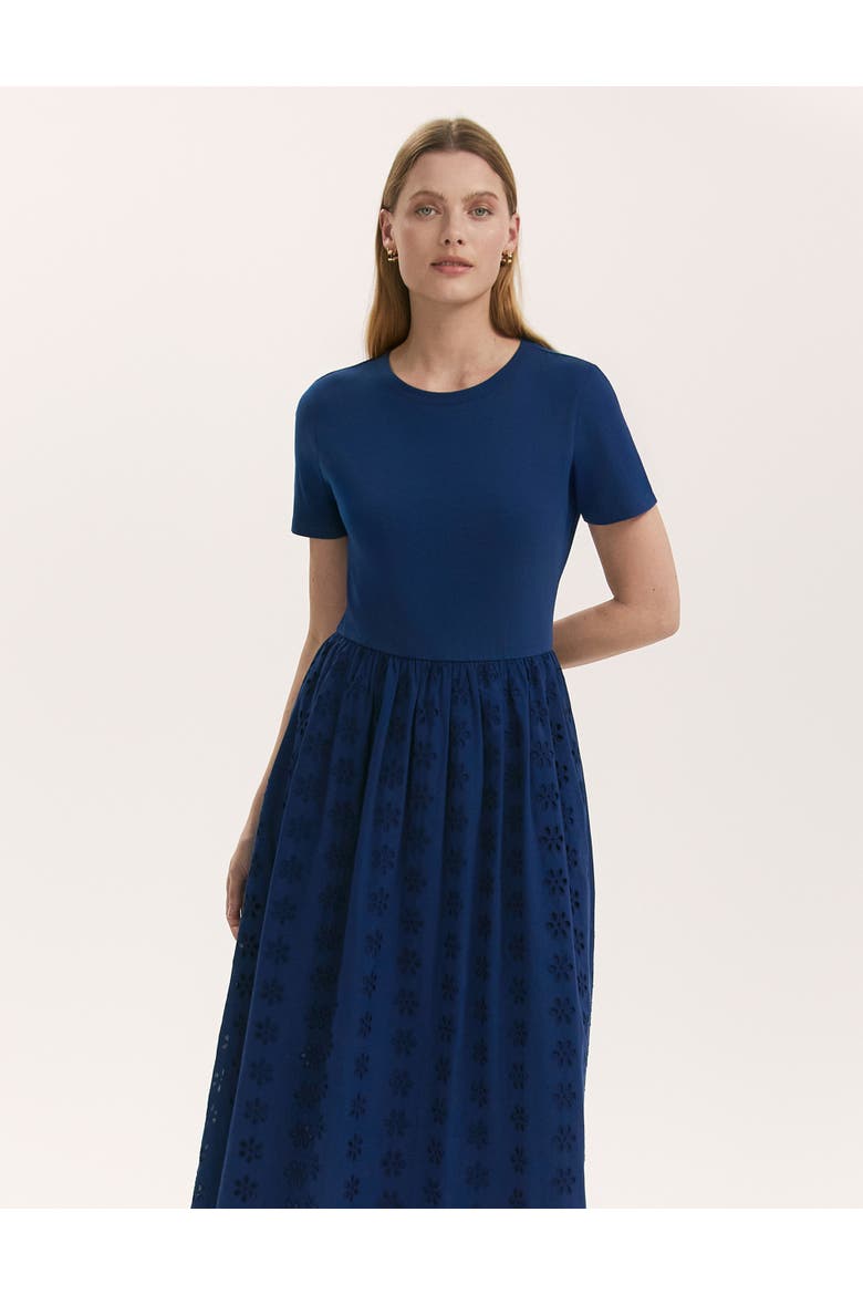 Brea Embroidered Cotton Rich Midi Dress, Alternate, color, Indigo