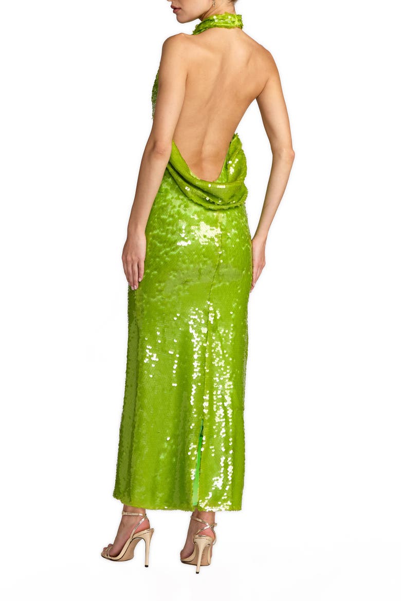 Sleeveless Sequin Halter Cowl Back Ankle Dress, Alternate, color, Apple Green