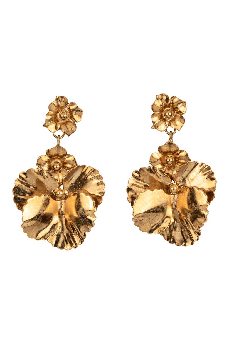 Samara Flower Drop Earrings, Main, color, GOLD