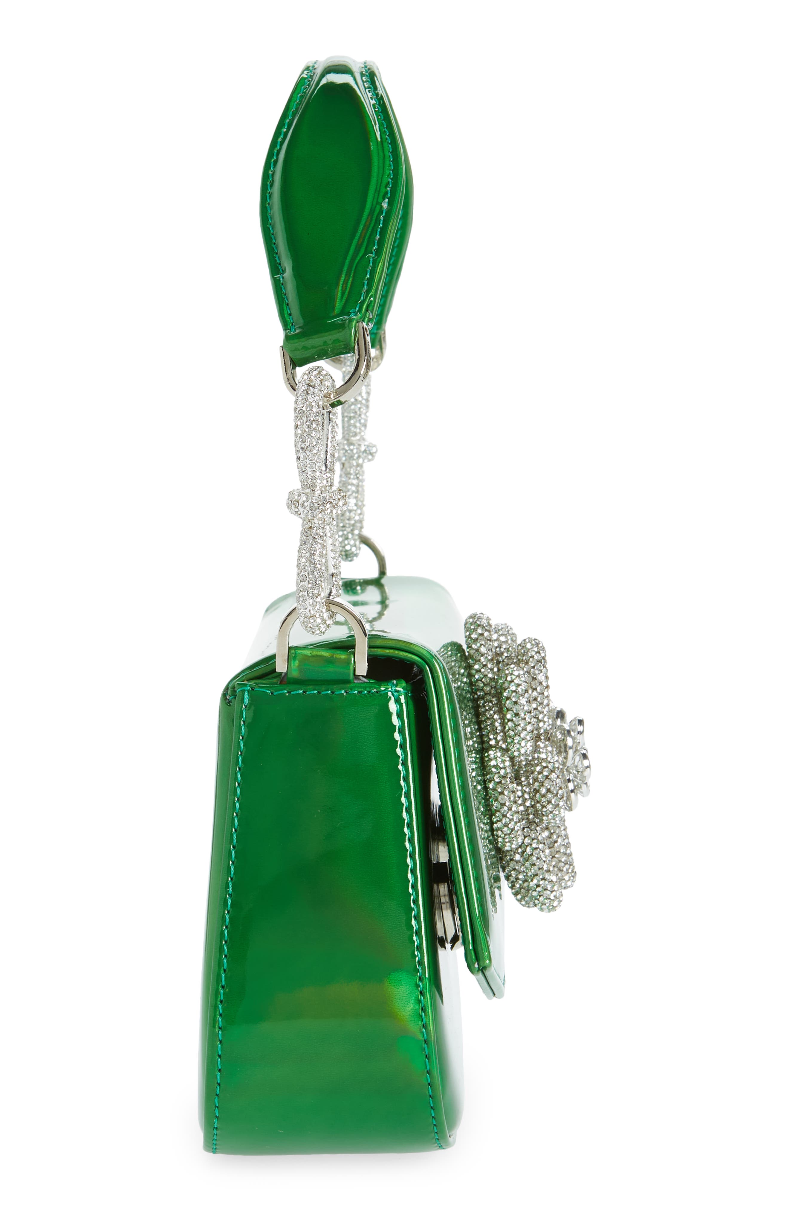 Mach & Mach Carrie Crystal Flower Iridescent Leather Top Handle Bag, Alternate, color, 