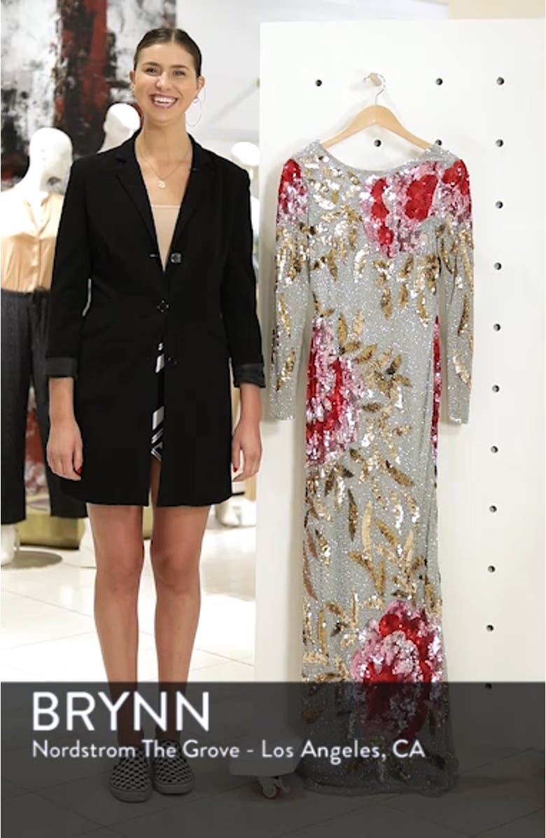 Long Sleeve Sequin Column Gown, sales video thumbnail