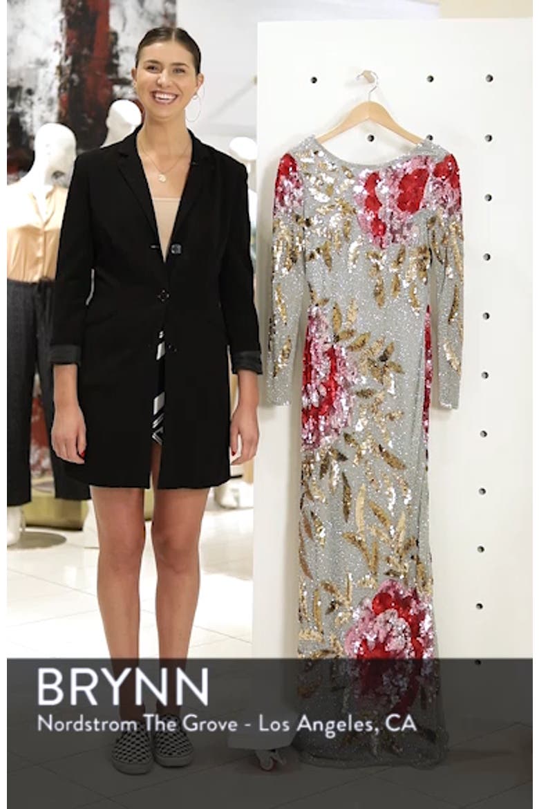 Long Sleeve Sequin Column Gown video