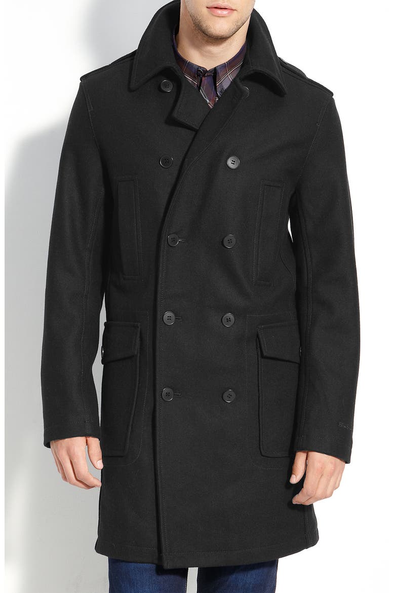 'Melton' Trench Coat, Main, color, BLACK