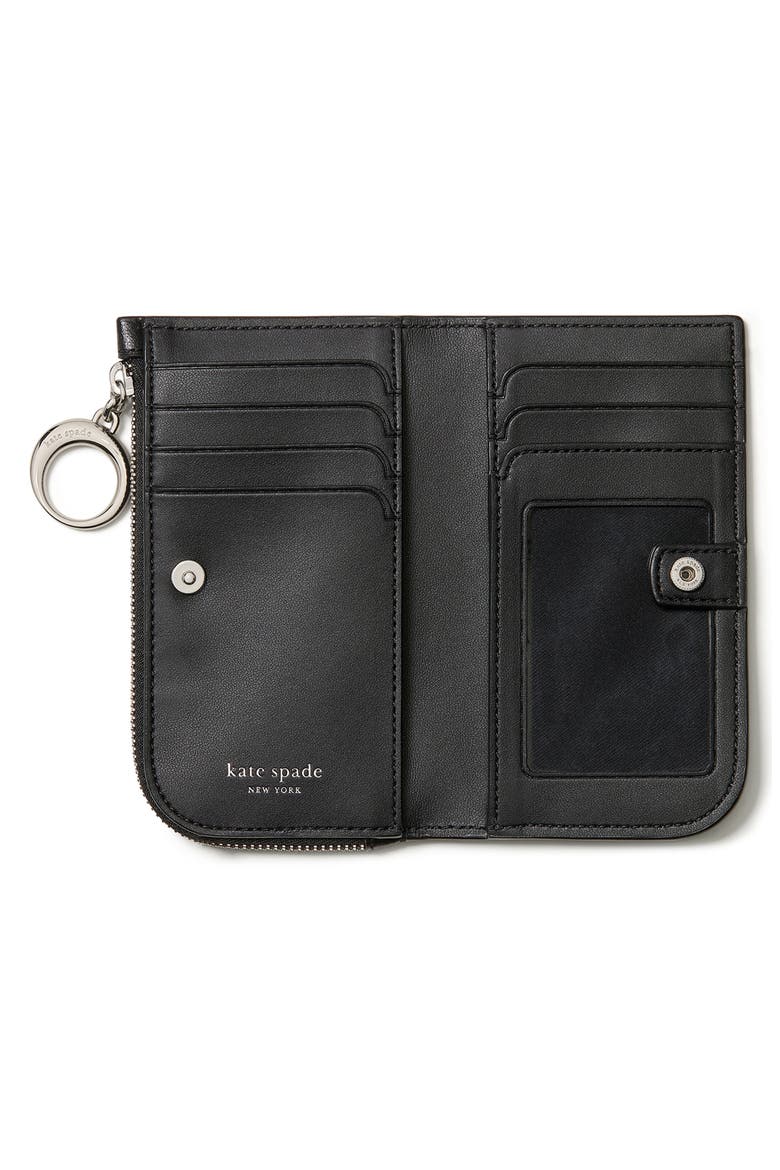 small halo fine grain leather zip wallet, Alternate, color, BLACK