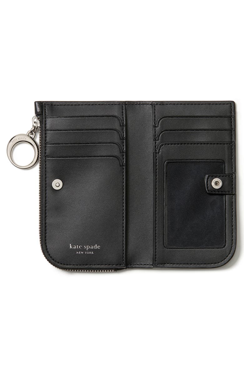 Kate Spade New York small halo fine grain leather zip wallet, Alternate, color, Black