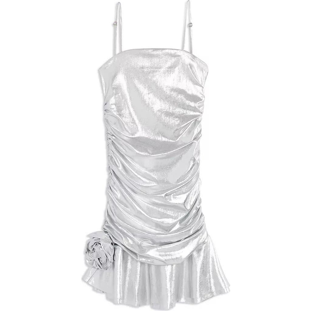 Shop Theme Silvie Silver Lame Ruffle Rose Dress